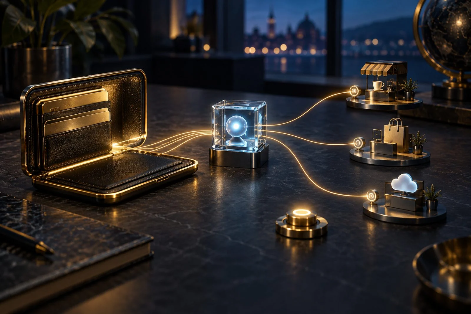 Conceptual illustration of a funded digital agent wallet.