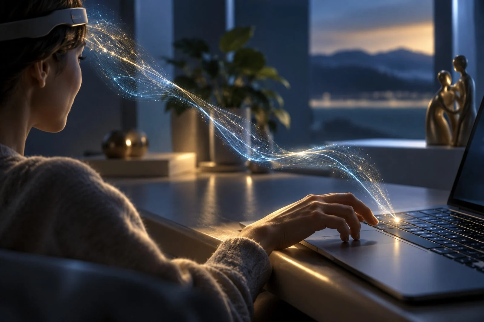 Conceptual illustration of a neural interface enabling communication.
