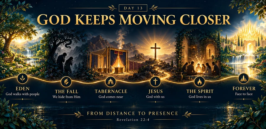 Conceptual illustration: From Eden to eternity, the whole Bible is the story of God closing the distance.