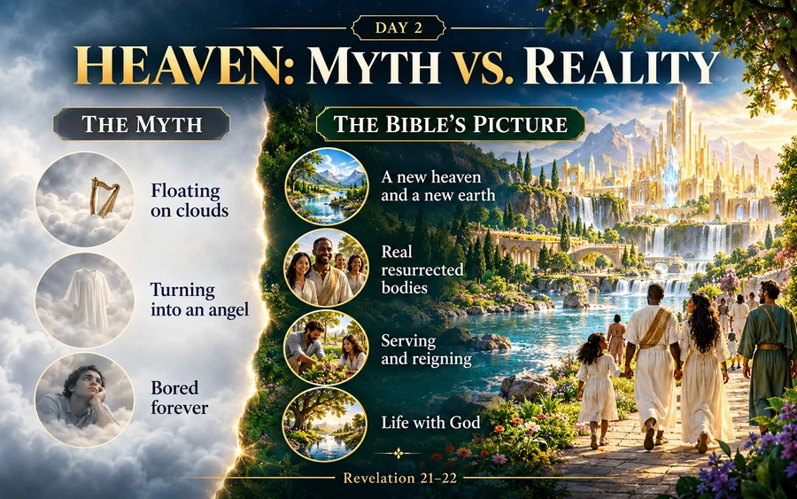 Conceptual illustration: Most of what people “know” about heaven came from cartoons, not the Bible.