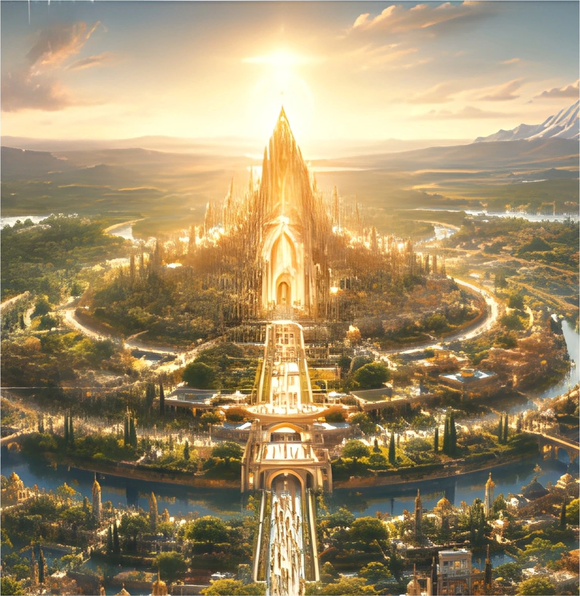 Symbolic view of the New Jerusalem at the center of renewed creation.