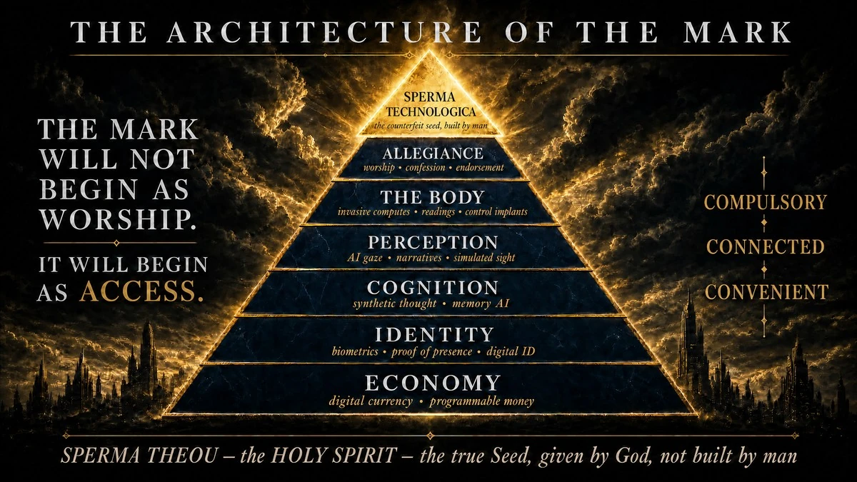 Architecture of the Mark: Michael Kendrick’s interpretive framework, connecting technology, authority, worship and economic access.